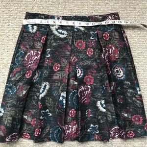 LOFT Pleated skater skirt.  Above the knee, lined, mini. Floral metallic
